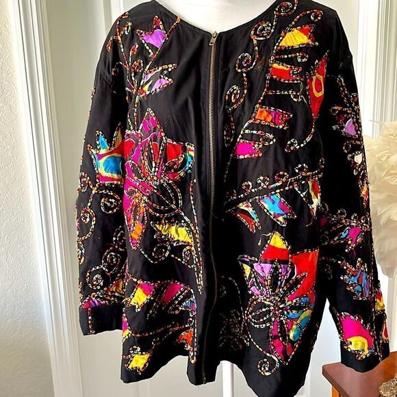 New Direction Embroidered Fabric Floral Zipper Front India - Picture 1 of 8